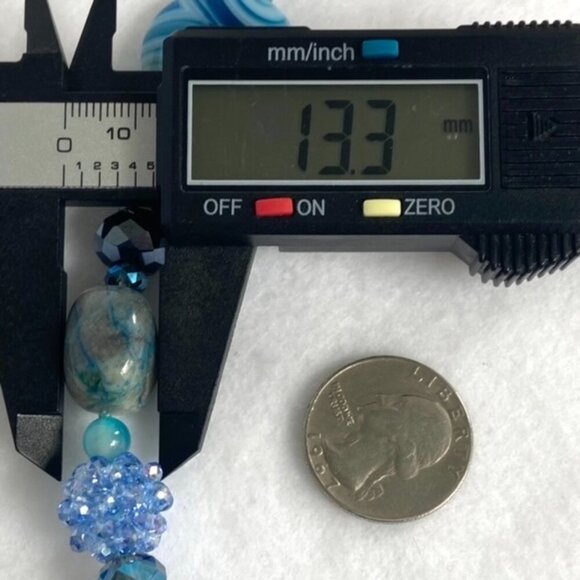 Sterling Silver 925 Blue Dyed Banded Agate & Chrysocolla Quartz Beaded Necklace - Picture 14 of 16